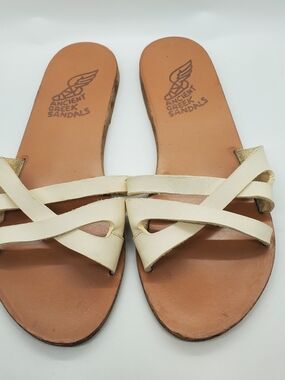 Ancient Greek Sandals Women's Cream Leather Slide Sandals
